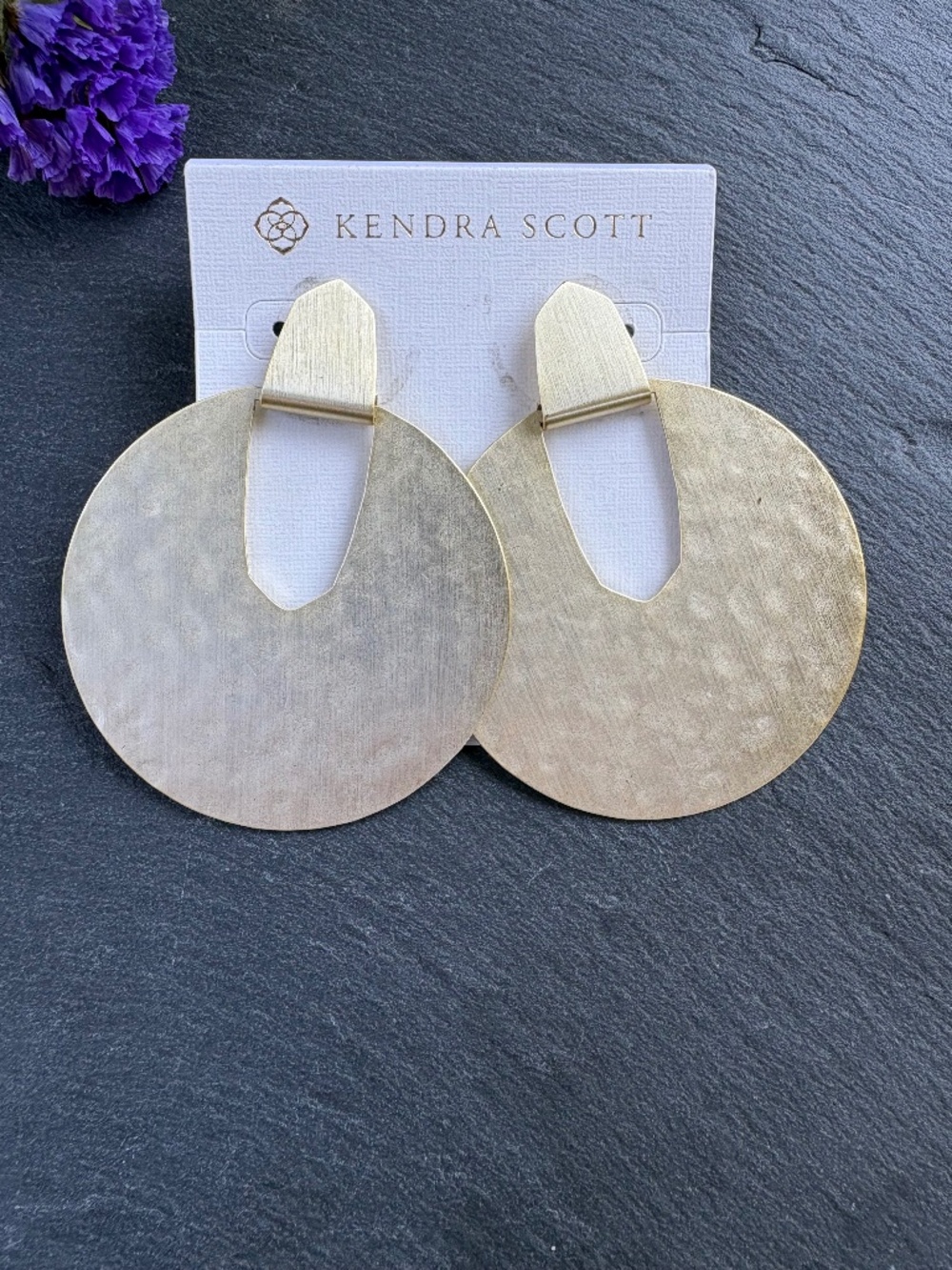 Kendra Scott NWT Didi Gold Brushed All Metal Disc Statement Earrings